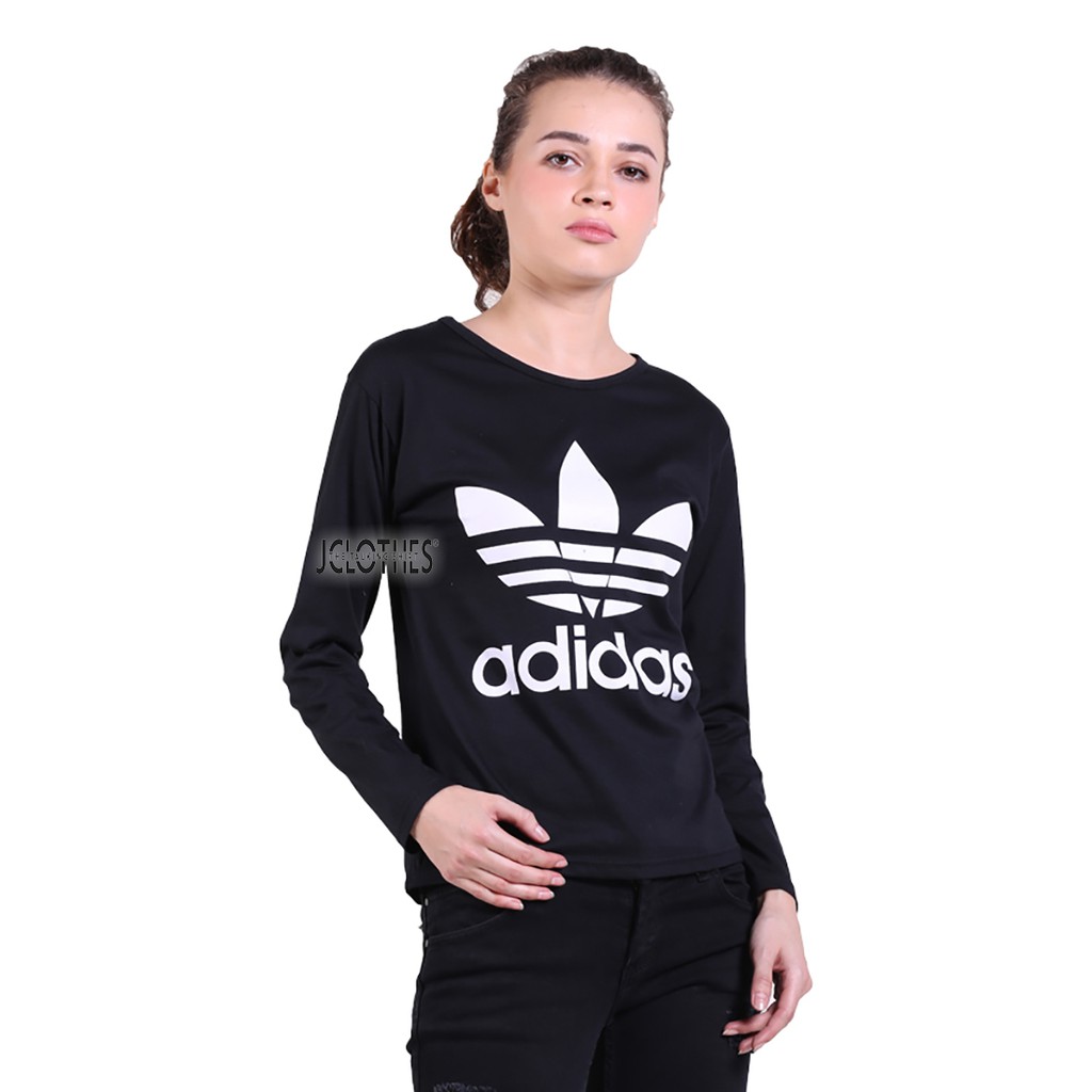 Kaos Wanita Kaos Cewe T Shirt Wanita Lengan Panjang Adidas Hitam