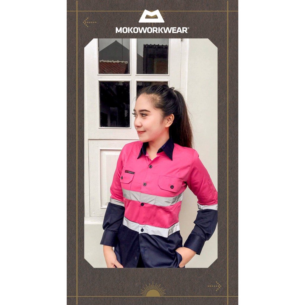 Jual Seragam Safety Teknisi Baju Wearpack Bengkel Mokoworkwear Pink Navy Wanita Shopee Indonesia