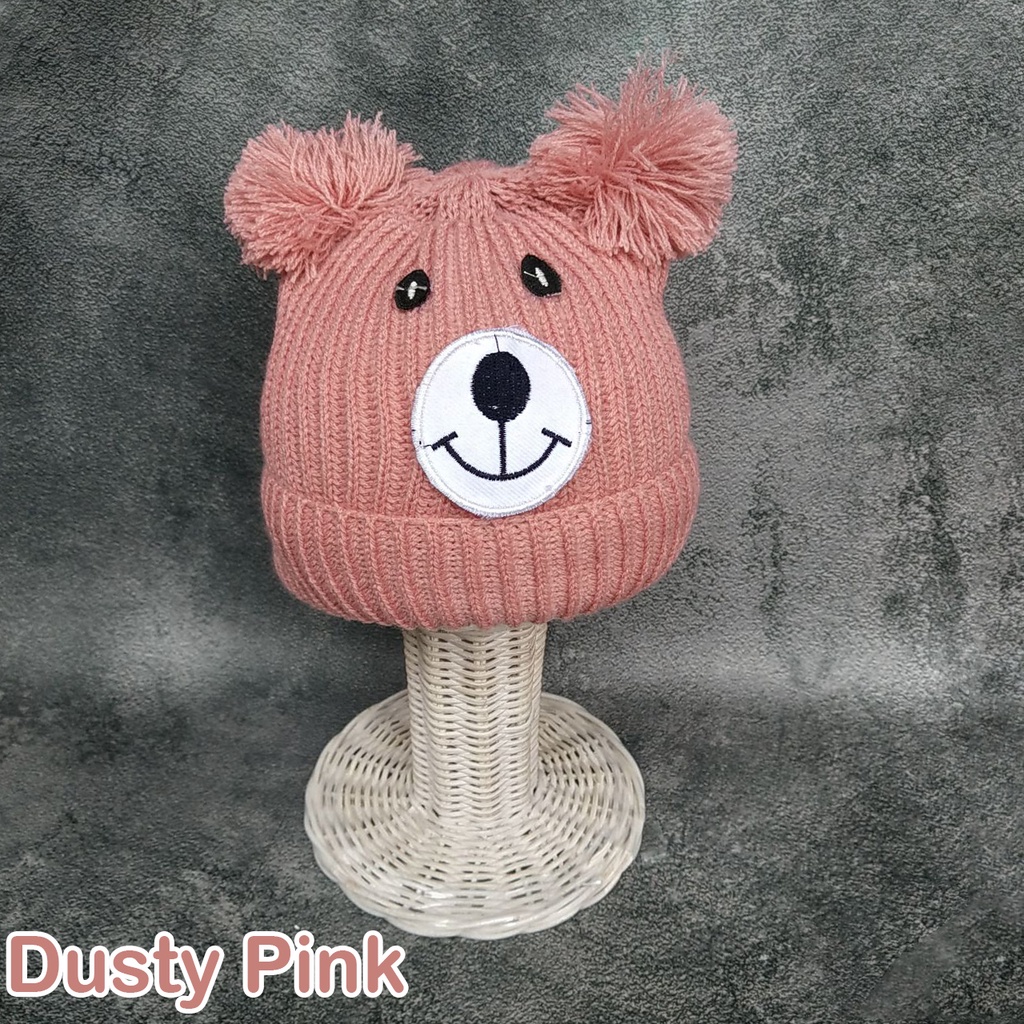 Jual Topi Kupluk Bayi Rajut BERUANG TEMPEL Topi Rajut Pompom TP30 ...