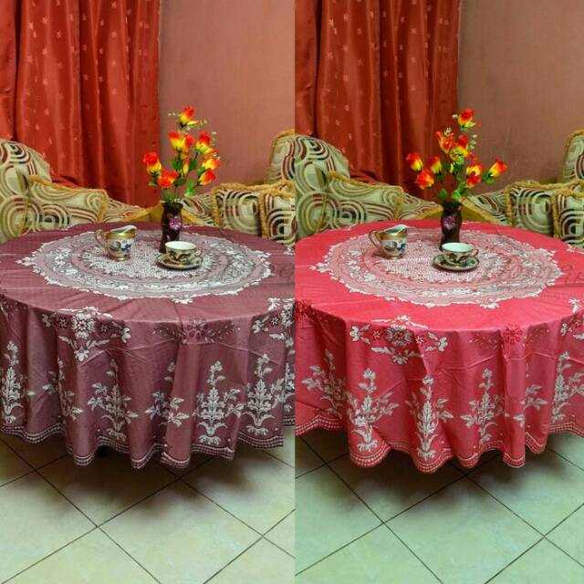 Jual Taplak Meja Makan Vinyl Lace Bulat Cm Taplak Meja Makan Besar Kursi Shopee Indonesia