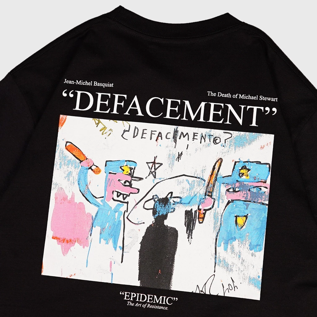 Epidemic T-Shirt Defacement Black American Cotton 20s Premium Pria Streetwear foto 2