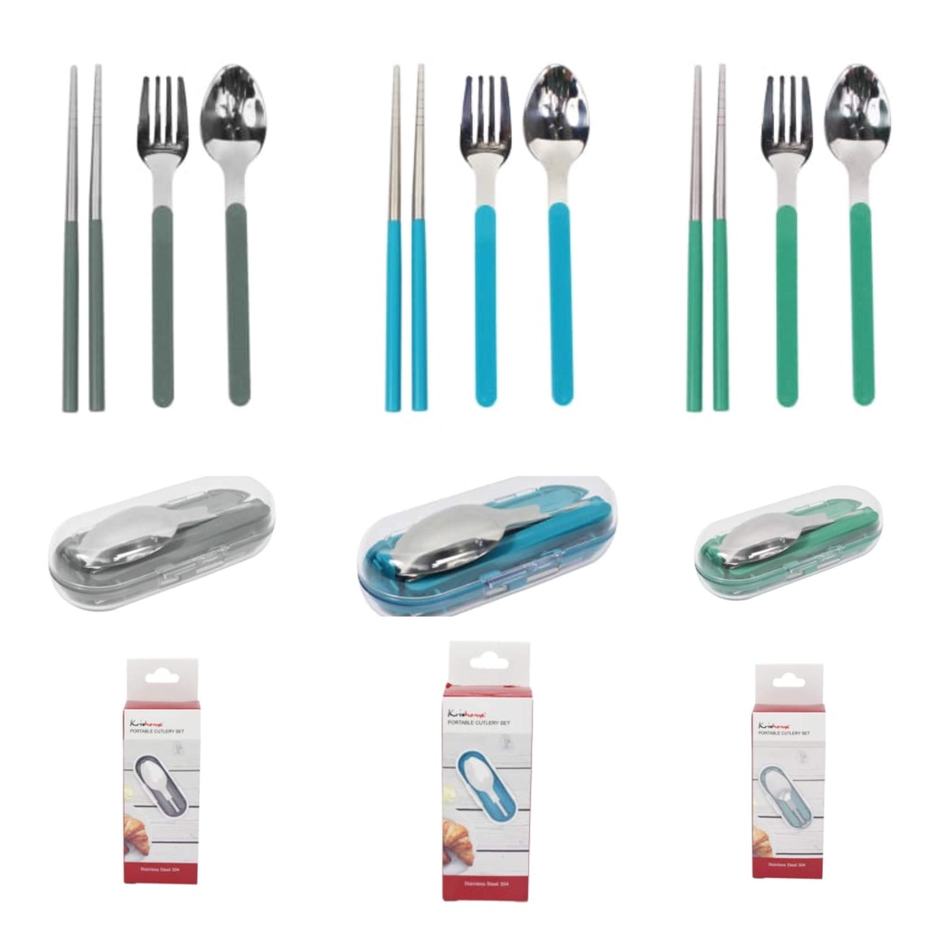 Jual AZKO Krishome Minimalis CUTLERY SET PORTABLE Set Alat Makan 3 Pcs ...