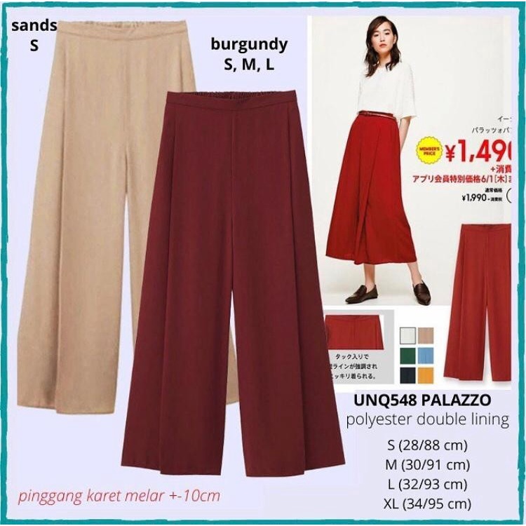 Jual Celana Palazzo Wanita Murah Uniqlo 548 Palazzo Burgundy/ Olive ...