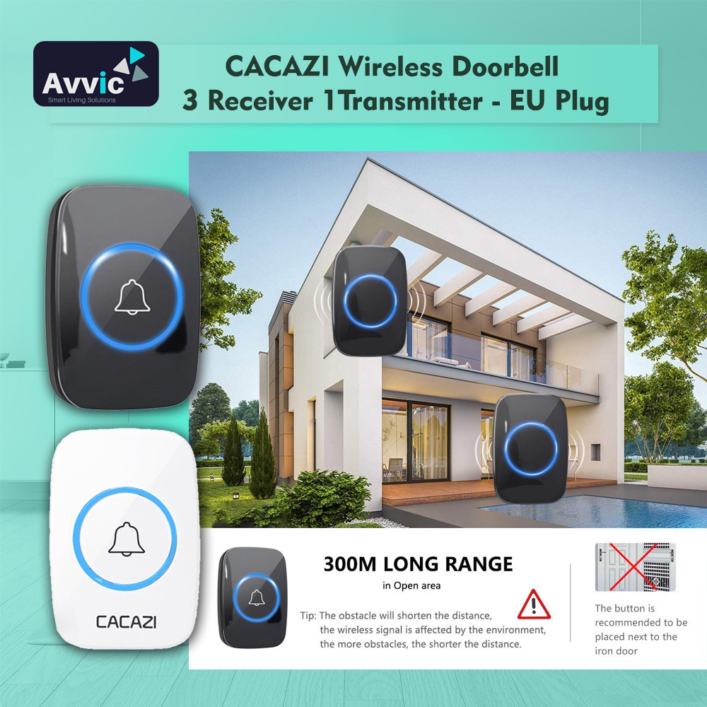 Jual Avvic x Cacazi Wireless Doorbell 3 Receiver 1 Transmitter Pencetan ...