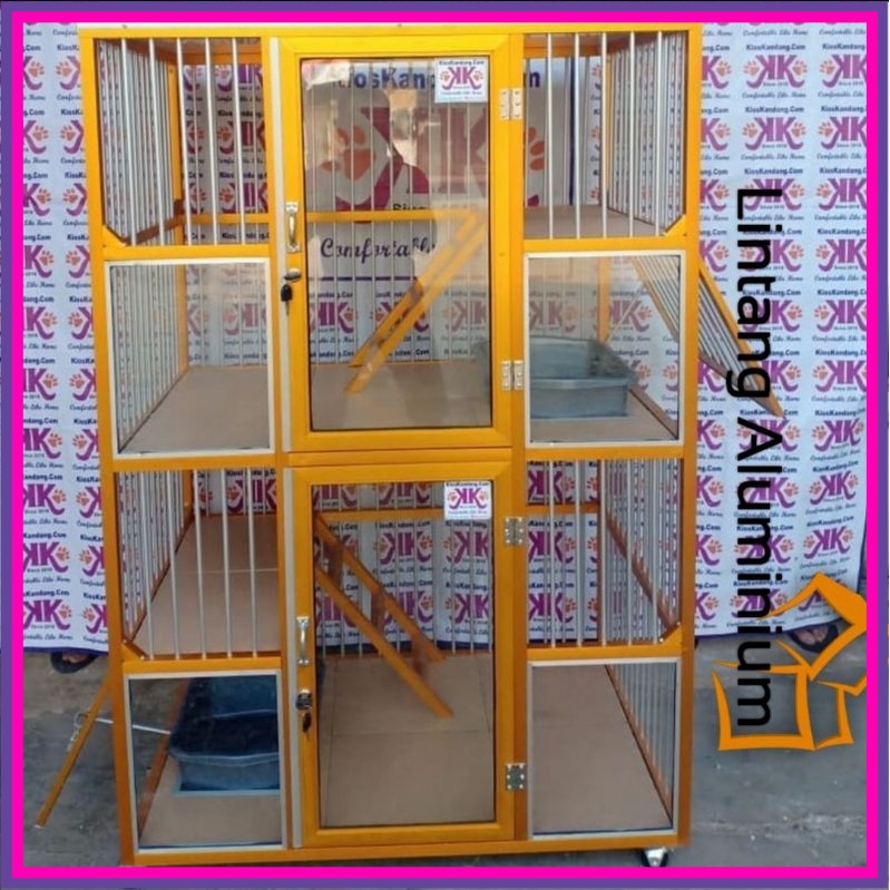 Jual Kandang Kucing Aluminium Minimalis Pintu Tingkat Gold Lintang