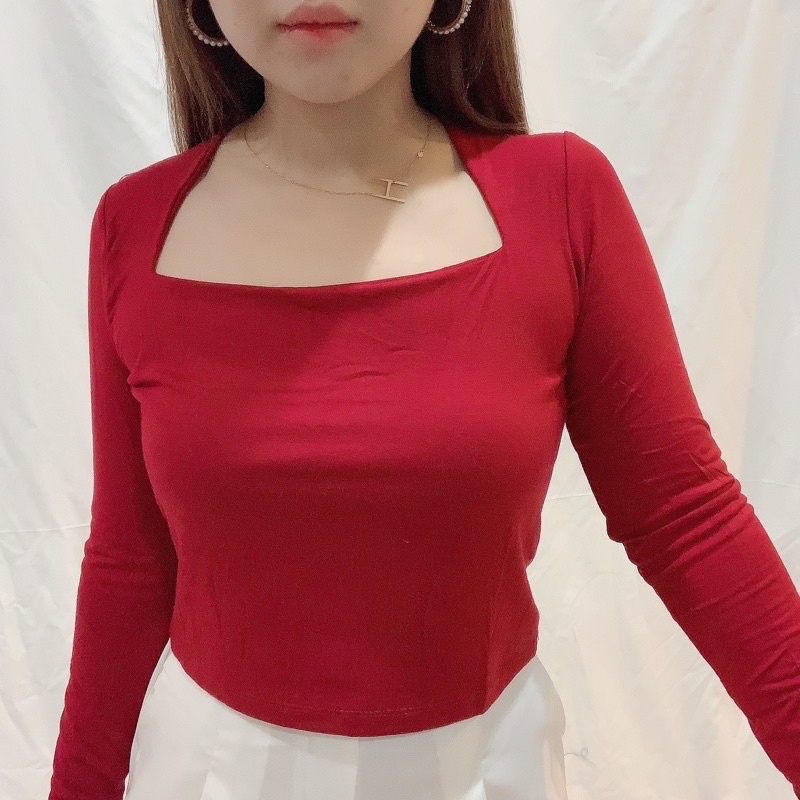 Jual Squareneck blouse Long BUKAN CROP sleeve 1707 | square neck top