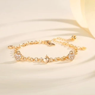 Lanmi Jewelry Gelang Wanita Titanium Anti Karat Mewah Berlapis Emas Love Heart Gelang Korean Style Aksesoris Y564