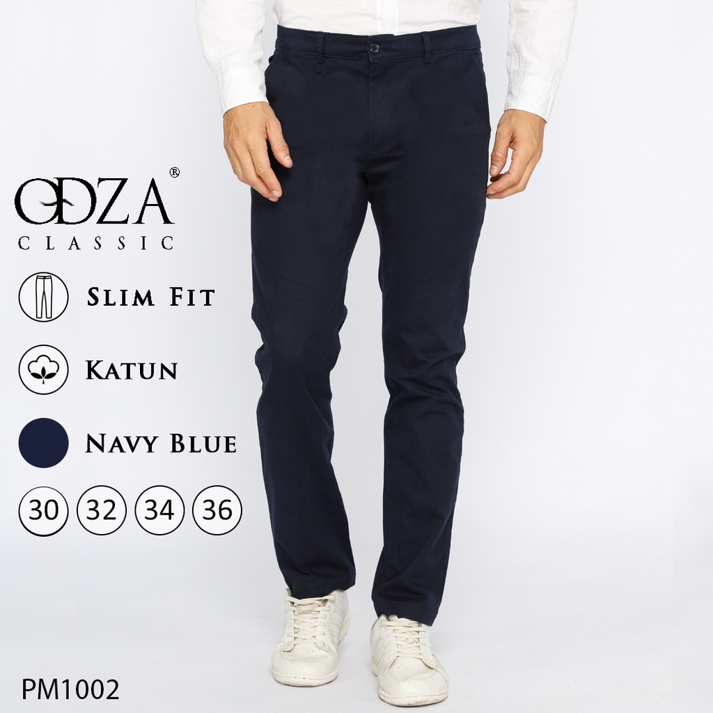 Jual Odza Classic Celana Panjang Pria Chino Katun Slimfit Biru Navy