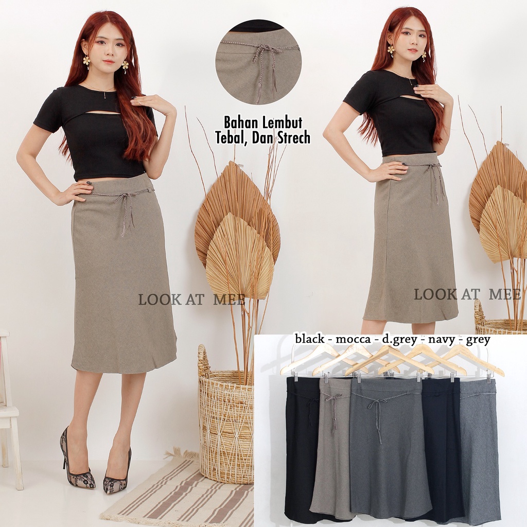 Jual Rok Kerja a line midi 7/8 katun Premium Quality strech halus tebal ...