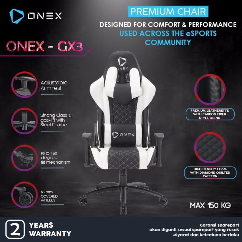 Jual Kursi Gaming ONEX GX3 Premium Quality Gaming Chair Kursi - Putih ...