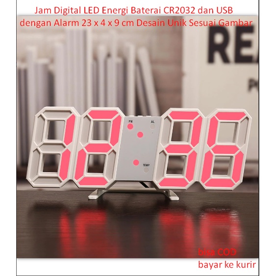 Jual Jam Digital LED Energi Baterai CR2032 dan USB dengan Alarm 23 x 4