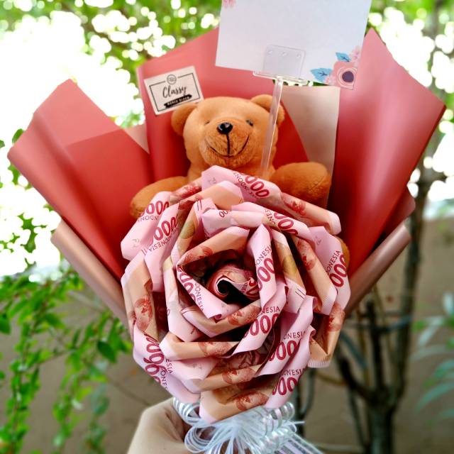 Jual Large Money Roses Bouquet With Teddy Bear Bucket Buket Bunga Uang Asli Hadiah Kado 