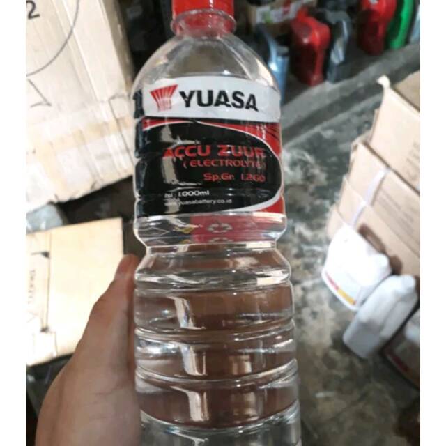 Jual Air aki accu zuur Yuasa 1 liter tutup botol merah utk isi aki baru