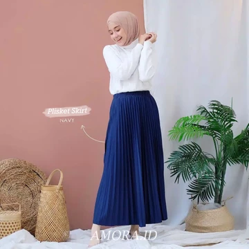 Amora Rok Plisket Premium Bahan Tebal Maxi Skirt Fit S Xxl