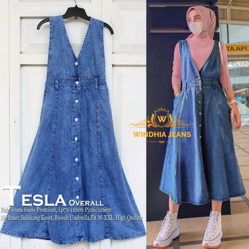 Jual Tesla Overall Overal Rok Kodok Jeans Denim Wanita | Shopee Indonesia