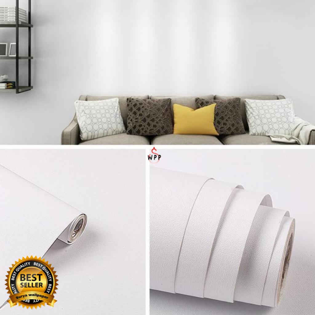 Jual Wallpaper Dinding Sticker Motif Polos Putih 45cm x 100cm