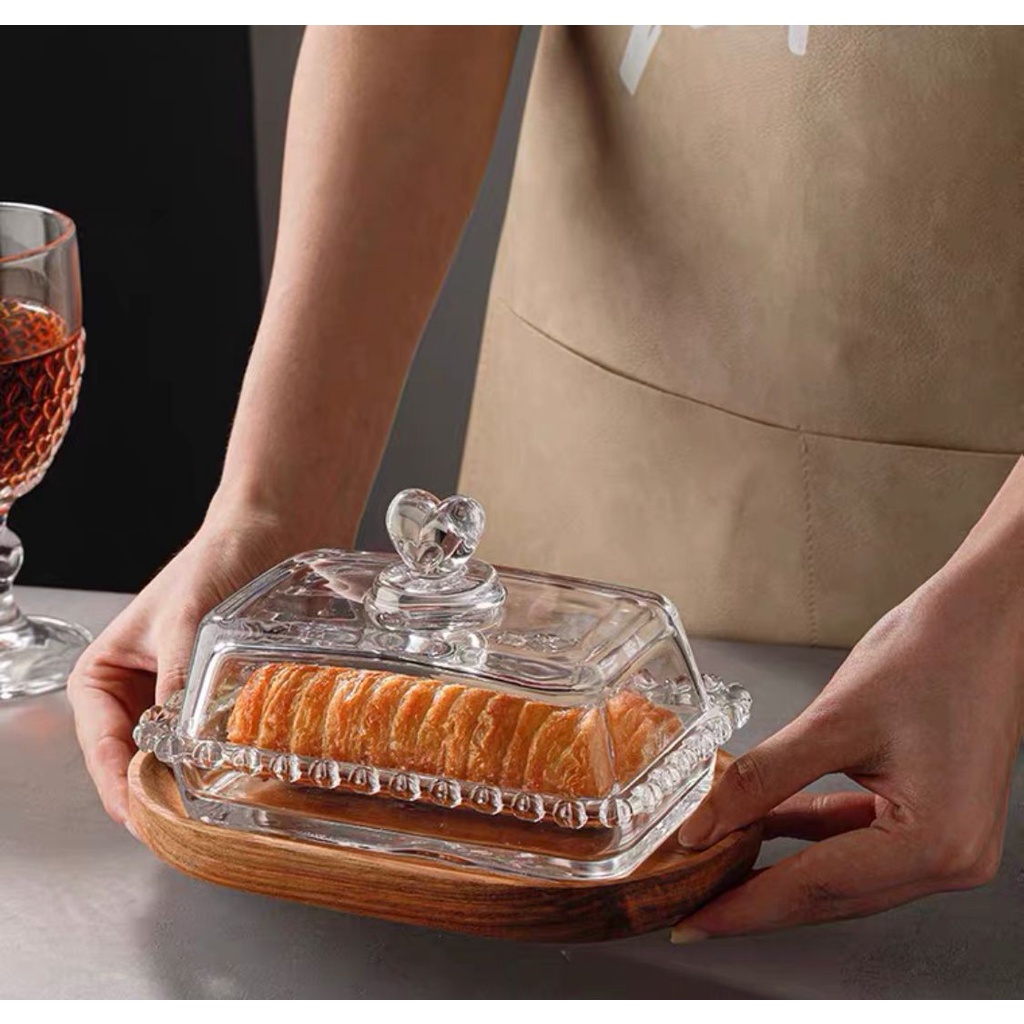 Jual TRAY BUBBLE HEART | Bread Butter Tray with Lid Glass Bubble Heart ...