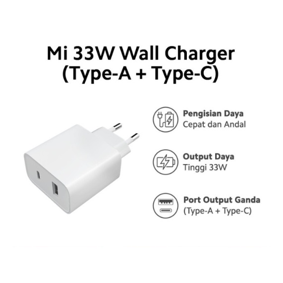 Jual CHARGER XIAOMI MI 33W WALL CHARGER (Type-A + Type-C) | Shopee ...