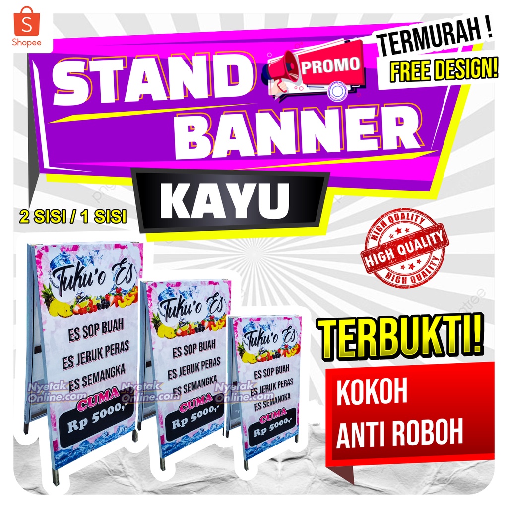 Jual STANDING BANNER KAYU LIPAT / STAND BANNER KAYU SEGITIGA / STAND ...