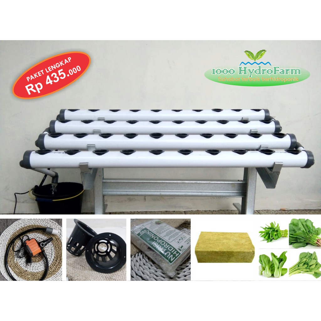 INSTALASI HIDROPONIK SET DFT 2 INCHI & 2,5 INCHI 40 LUBANG TANAM TANPA TIMBAL