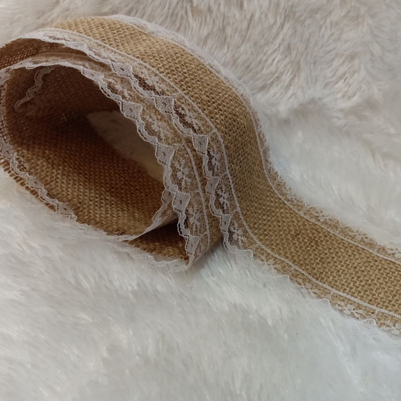Jual Pita goni renda untuk kotak kado hampers rustik DIY 1mx5cm ...