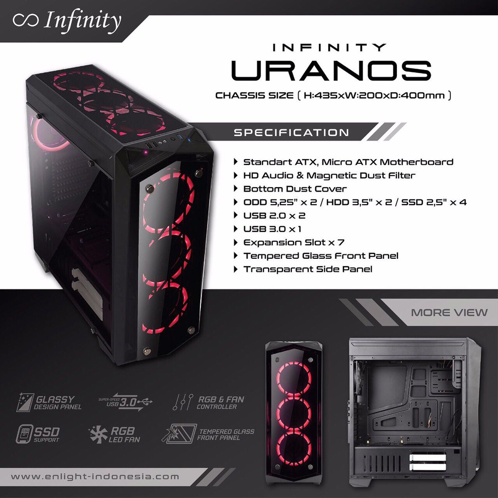 Jual Casing Gaming Komputer PC CPU INFINITY URANOS Full Tempered Glass ...