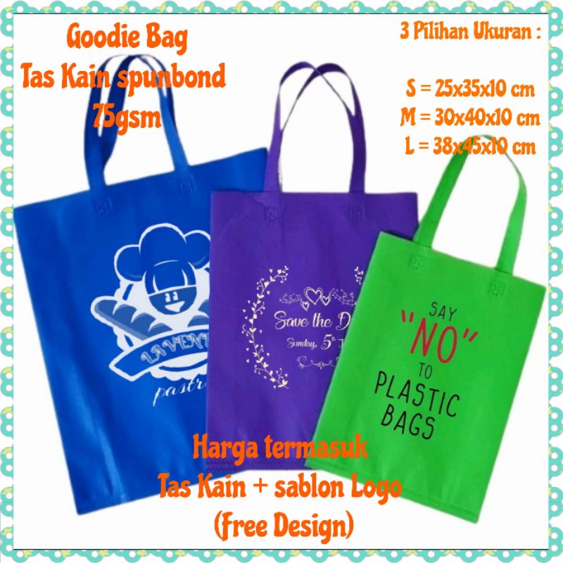 Jual Tas Spunbond Sablon Logo Cetak Nama Goodie Bag Box 20x30x9