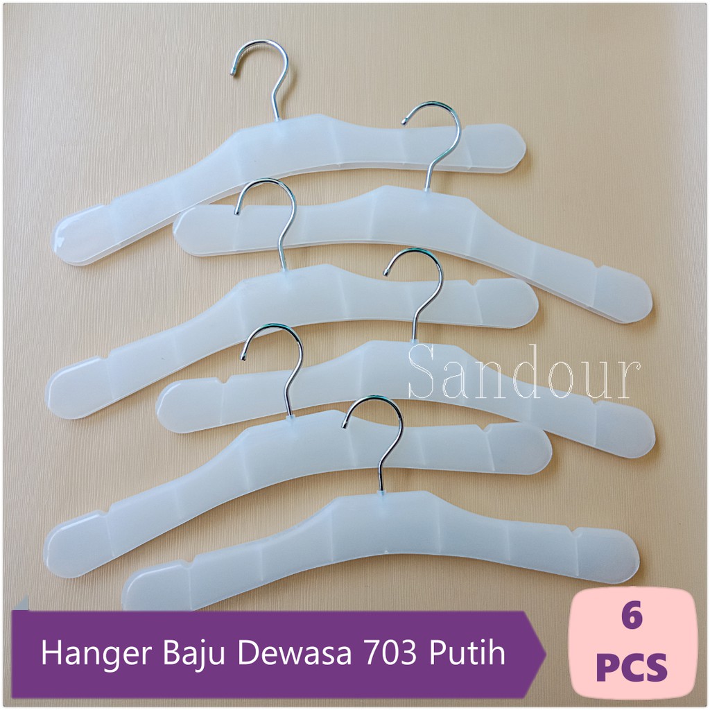 Jual 6 Pcs Hanger Gantungan Baju Dewasa 703 Warna Putih Plastik Tebal ...