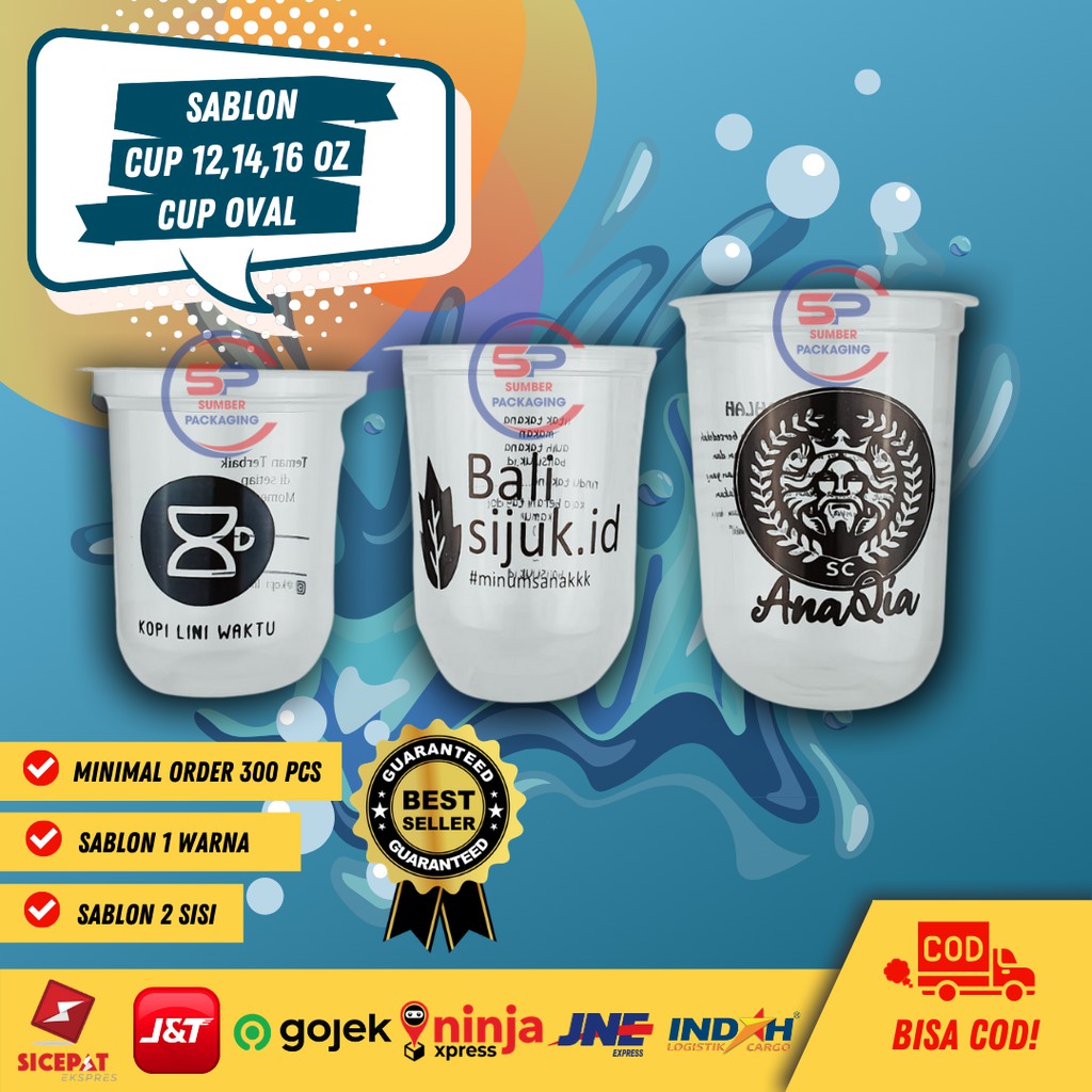 Jual Sablon Cup Sablon Cup Printing Oval Plastik Cup Gelas Cup Oval 12oz 14oz 16oz Minimal Order 0363