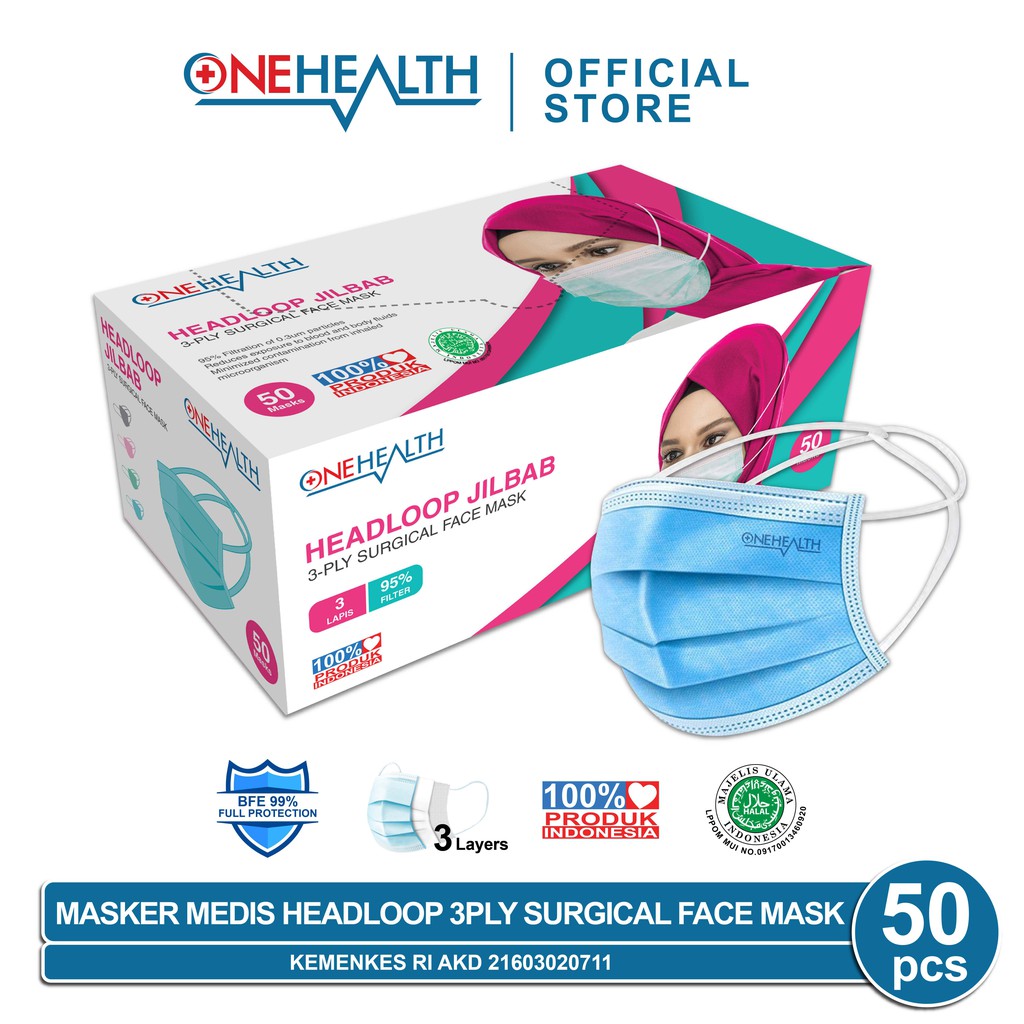 Jual Onehealth Masker Medis Hijab Dewasa 3-PLY berfungsi sebagai ...