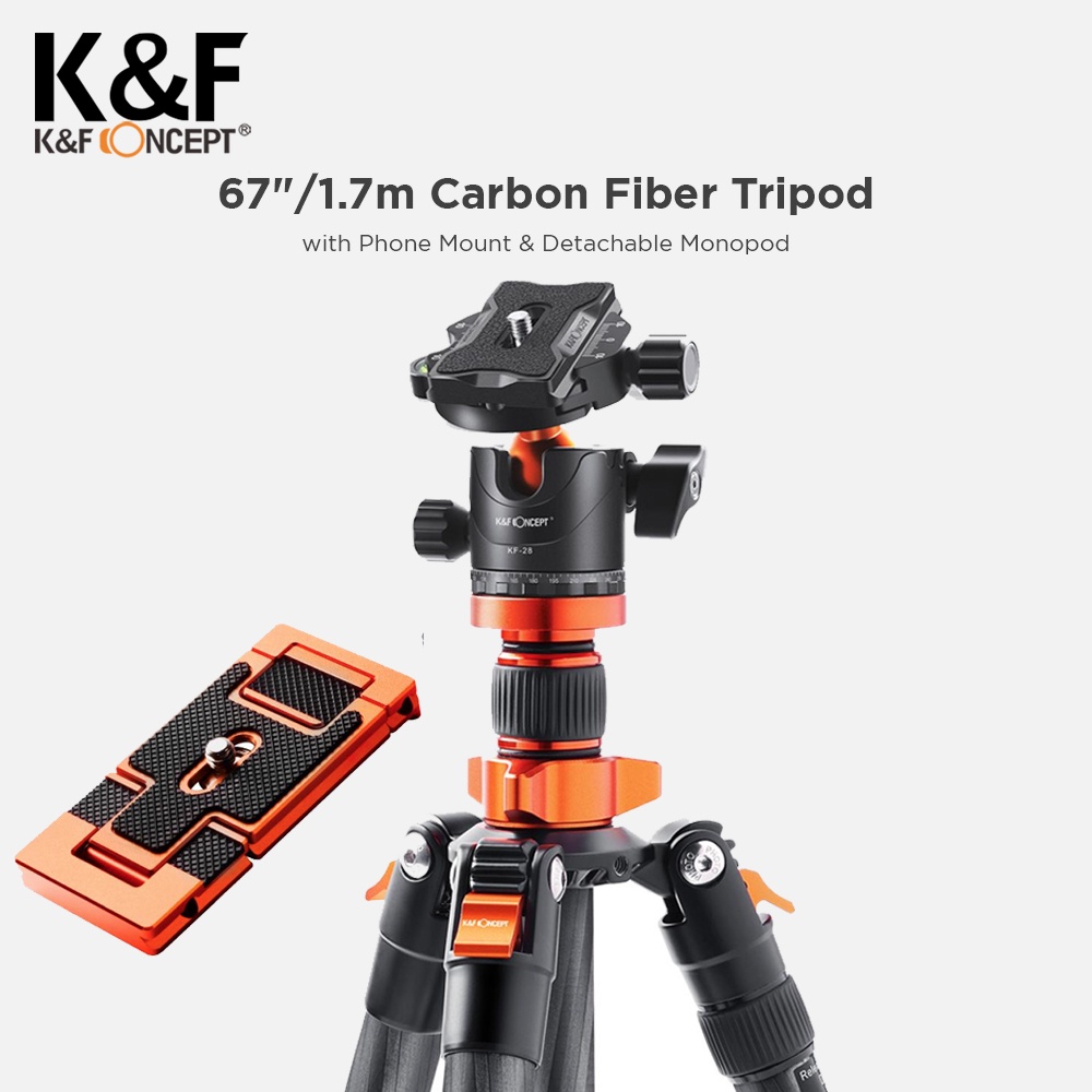 Jual K&F Concept Camera Carbon Fiber Tripod SA255C1 with Phone Holder