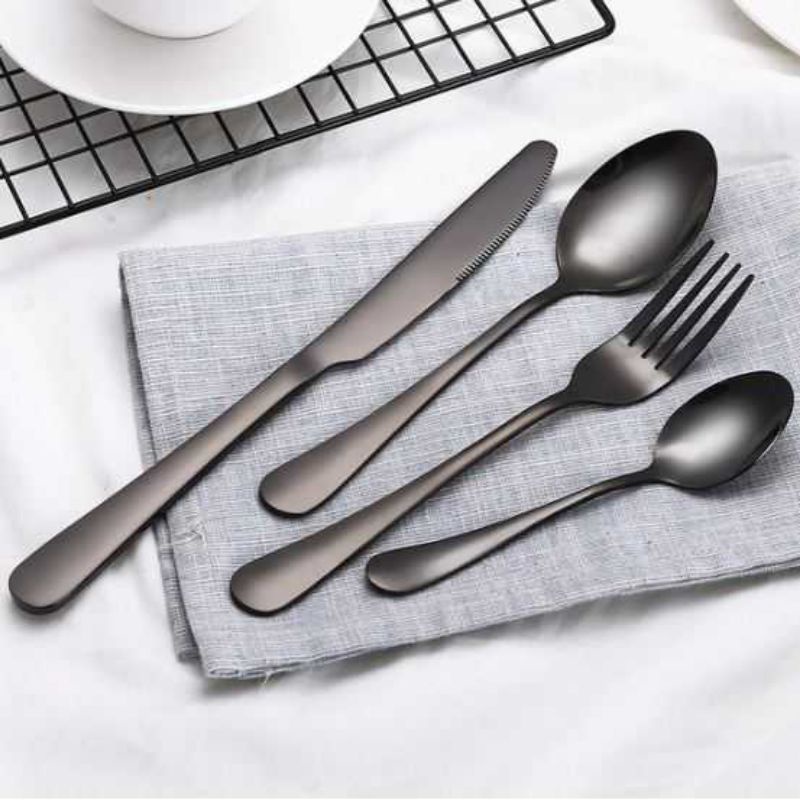 Jual Sendok Garpu Pisau Set Stainless Steel 304 Hitam Sendok Korea ...