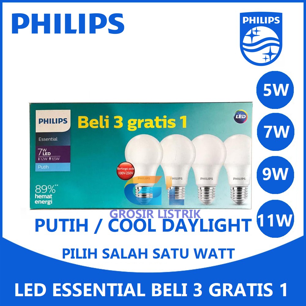 Jual Lampu Philips LED Essential Multipack 5W 7W 9W 11W Putih Paket ...