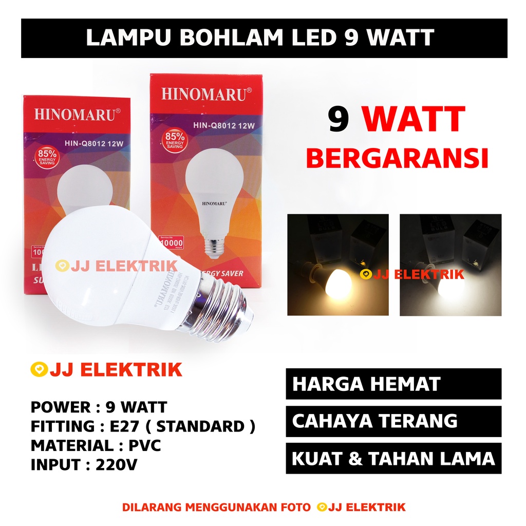 Jual Lampu Bohlam LED 9 Watt Putih Kuning Warm White SNI Garansi 9W ...