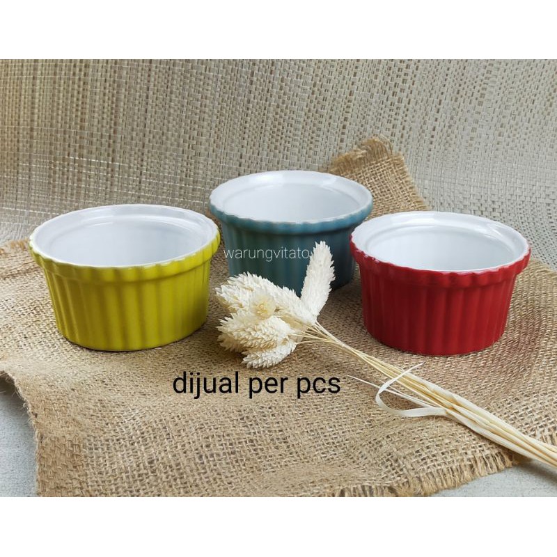 Jual RAMEKIN BOWL KERAMIK SERBAGUNA PROPS MANGKOK CANTIK MOTIF GARIS