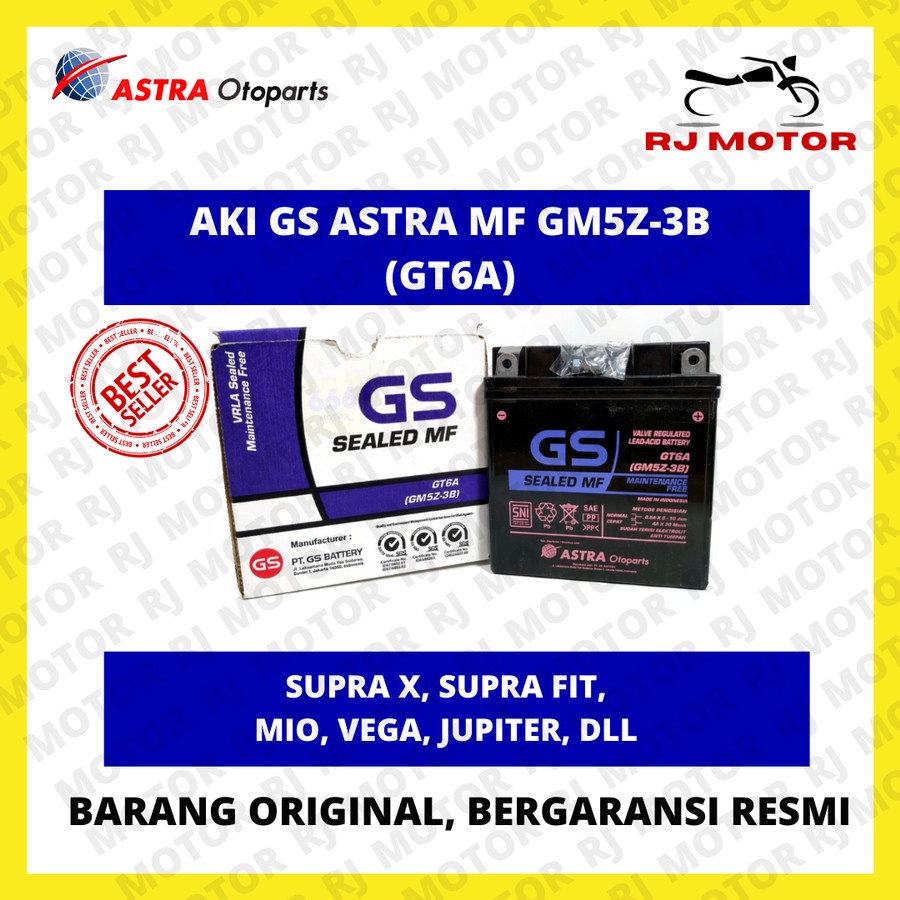 Jual AKI MOTOR GS ASTRA GT6A GM5Z-3B KERING GARANSI RESMI | Shopee