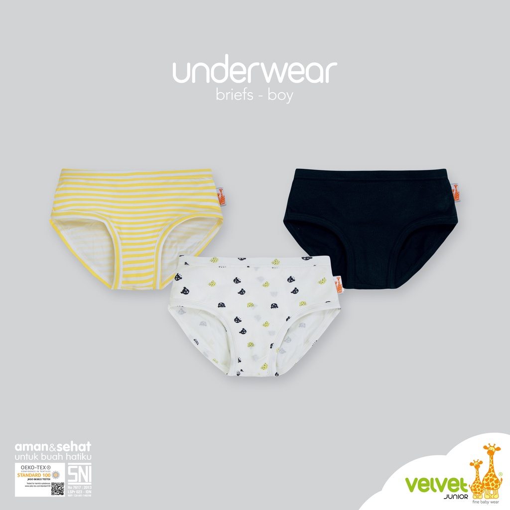 Jual Velvet Junior UnderWear Celana Dalam Anak Laki Brief Flat Pack 1