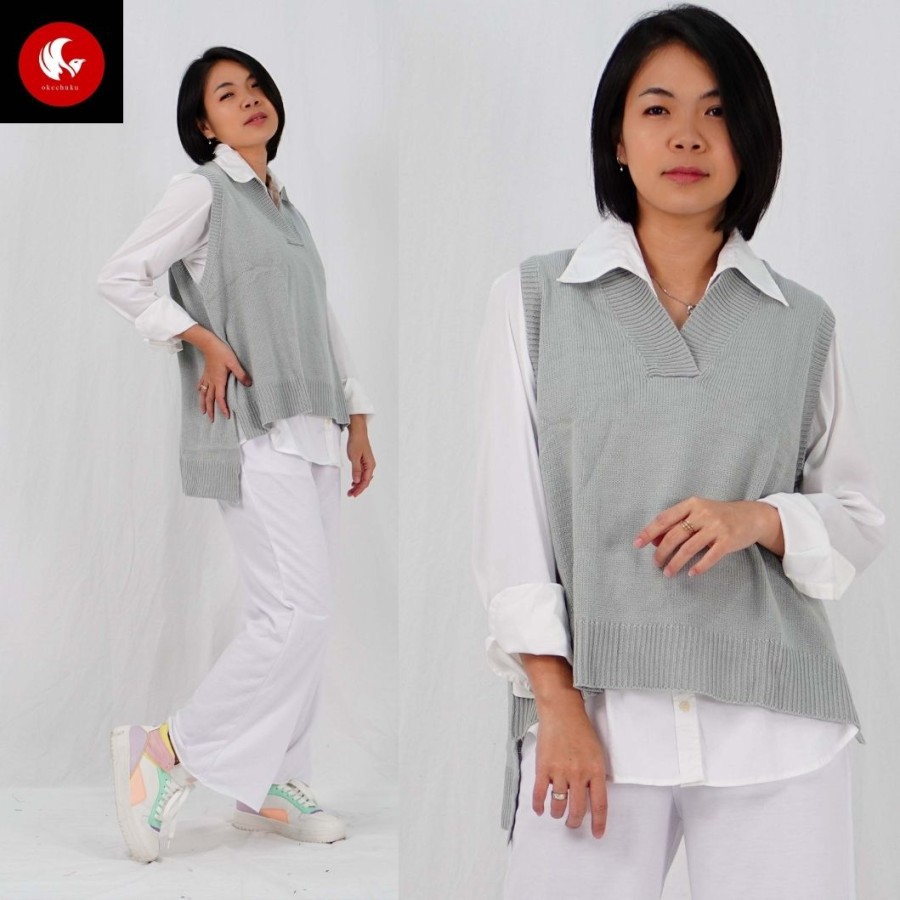 Jual Oversize Knit Outer Vest Rompi Cable Baju Wanita Premium Tebal ...