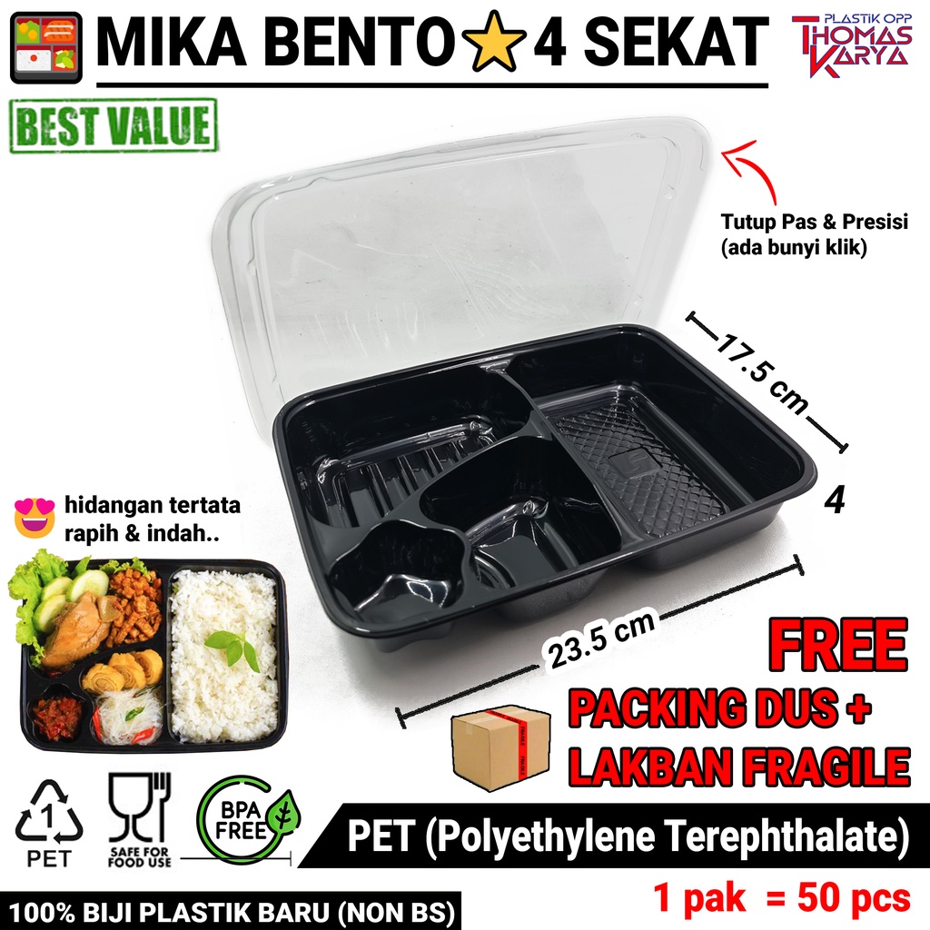 Jual Ecer Mika Bento Sekat 4 Tutup Tray Box Kotak Makan Nasi Bintang