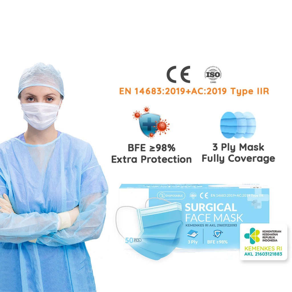 Jual Masker Earloop 3 ply / Masker Disposable 3Ply isi 50PCS | Surgery ...