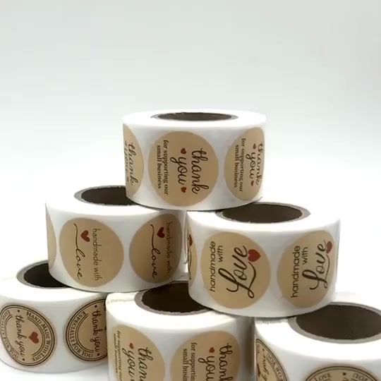 Jual COD 500pcs/roll stiker terima kasih/stiker thank you bulat coklat ...