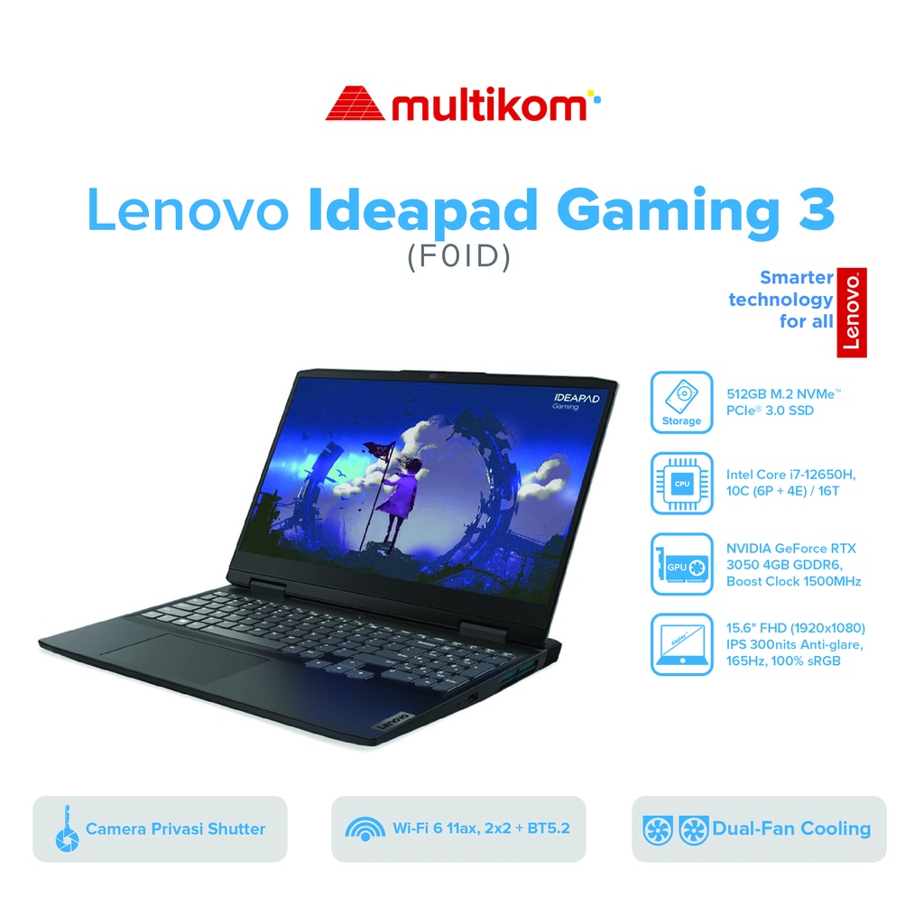 Jual LENOVO IP GAMING 3 F0ID i7-12650H 8GB 512SSD 15.6" RTX3050 W11 OHS ...