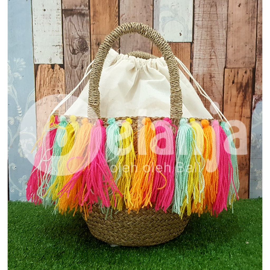 Jual Tas Kepang Tali Rumbai / tas piknik tas anyaman prawedding tas ...