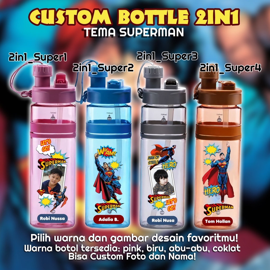 Jual Custom Botol Minuman 2in1 dan MyBottle Gambar Superman - Bisa ...