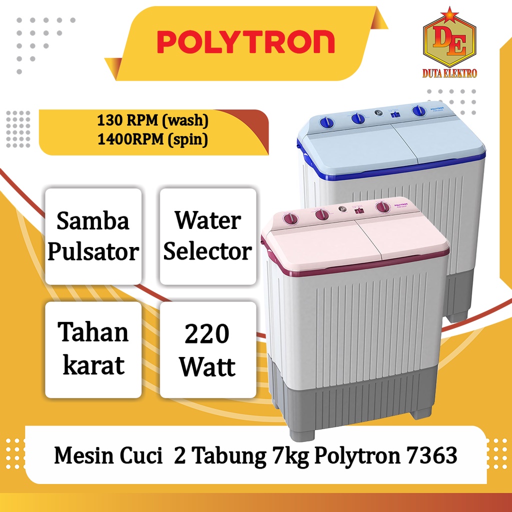 Jual Mesin Cuci 2 Tabung 7kg Polytron 7363 | Shopee Indonesia