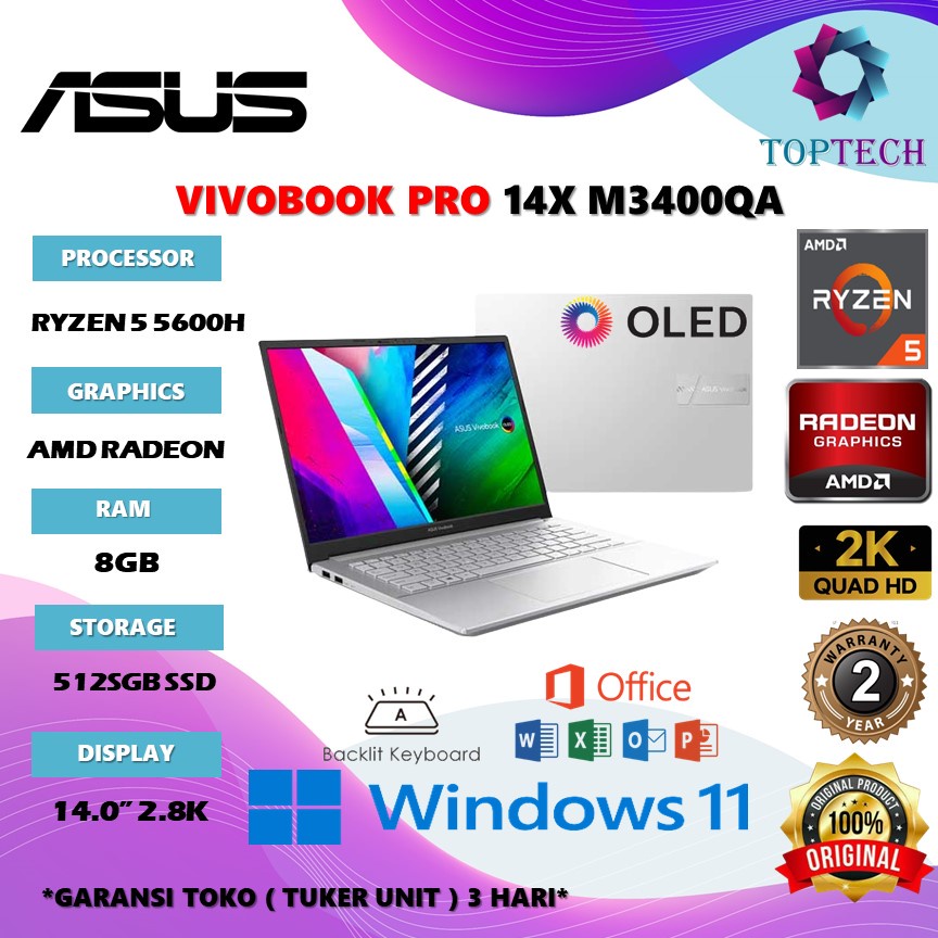 Jual Laptop Asus VivoBook Pro 14X M3400QA RYZEN 5 5600H RAM 16GB 512GB ...