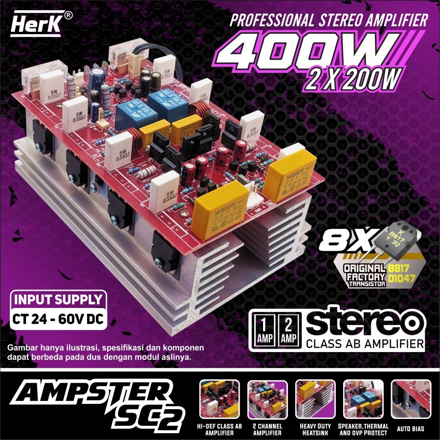 Jual KIT POWER AMPLIFIER AMPSTER SC2 400W STEREO HERK | Shopee Indonesia