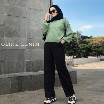 Celana Kulot Jeans Snow Highwaist Wanita Premium Warna