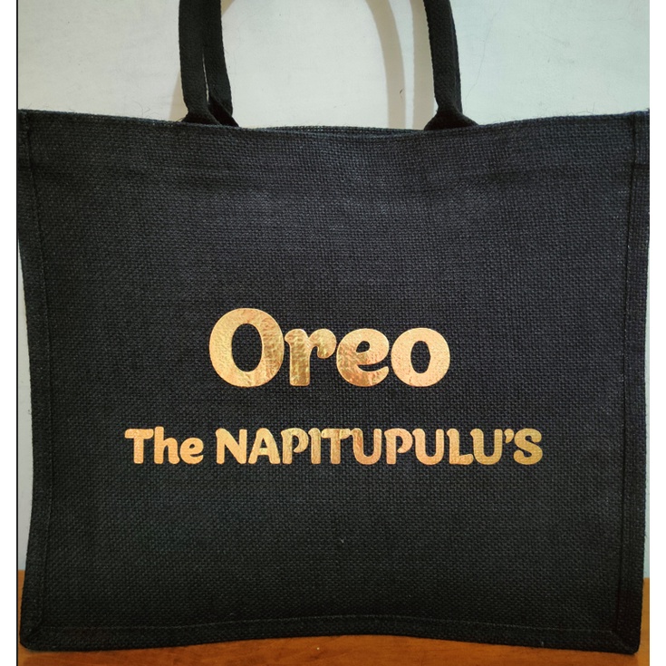 Jual Tas Goni Jute Bag Tote Bag Custom Nama Landscape All Black