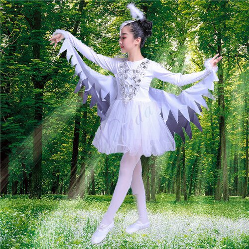 Jual preOrder Kids Bird Costume Girls White Ballet Dance Dress